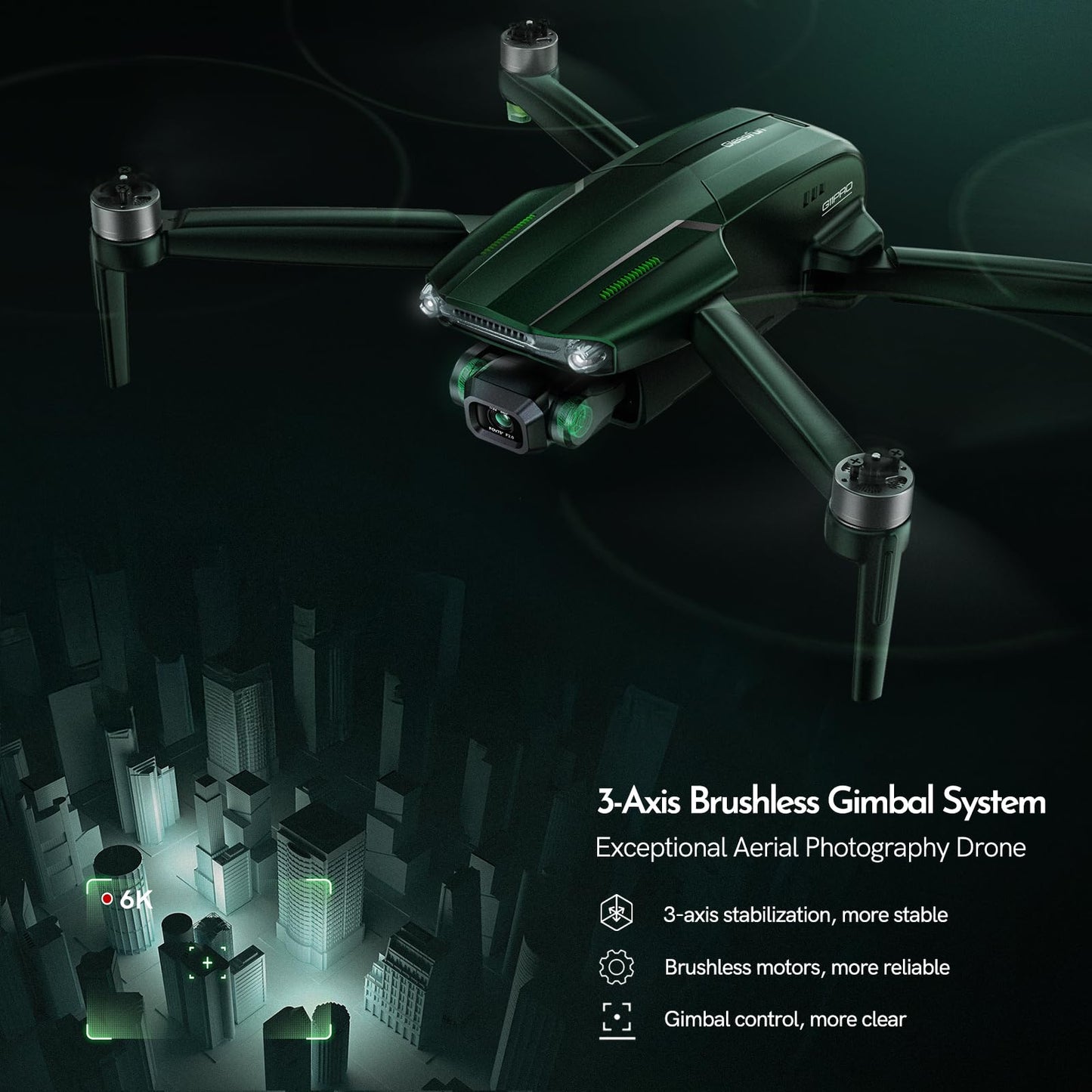 G11PRO 6K Drone with Camera for Adults, 4K/30fps Video, 3-Axis Brushless Gimbal, 70mins Flight Time with 2 Batteries, 10000ft Long Range, FAA compliance, Professional Drone with Auto Return