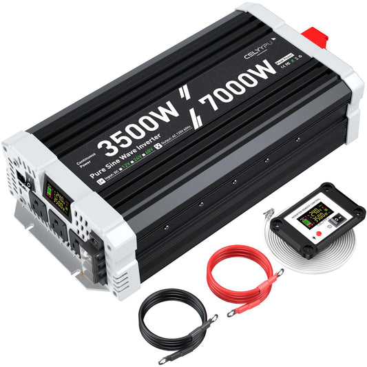 3500 watt Pure sine Wave Inverter, 24V DC to 110V AC Power Inverter, with 3 AC Output sockets, USB Port, Type-C Port, Remote Control with LCD Screen, Used for Solar Emergency Power Supply in RV Homes