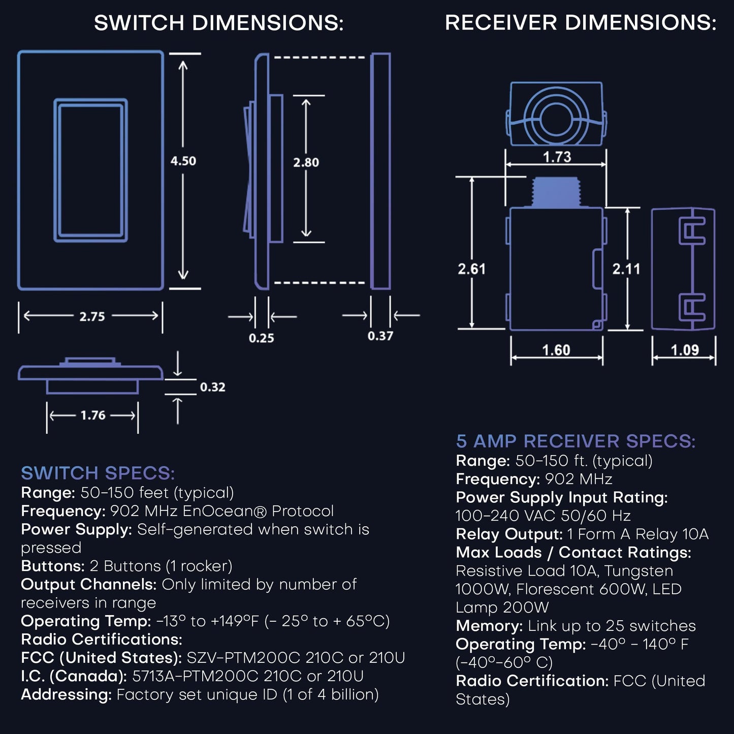 RunLessWire Single Pole Battery-Free DIY Wireless Light Switch Kit 150ft RF Range Self-Powered by Kinetic Energy for Fixtures & Outlets : 1 Remote Switch Controls 1 5A On/Off Receiver White