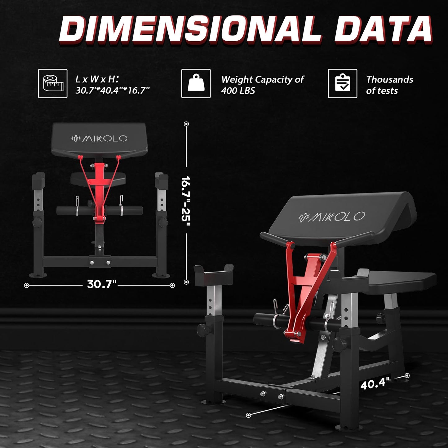 Mikolo Preacher Curl Bench, Plate Loaded Bicep Curl Machine, Bicep and Tricep Workout Equipment，2 in 1 Arm Training Machine for Home Gym