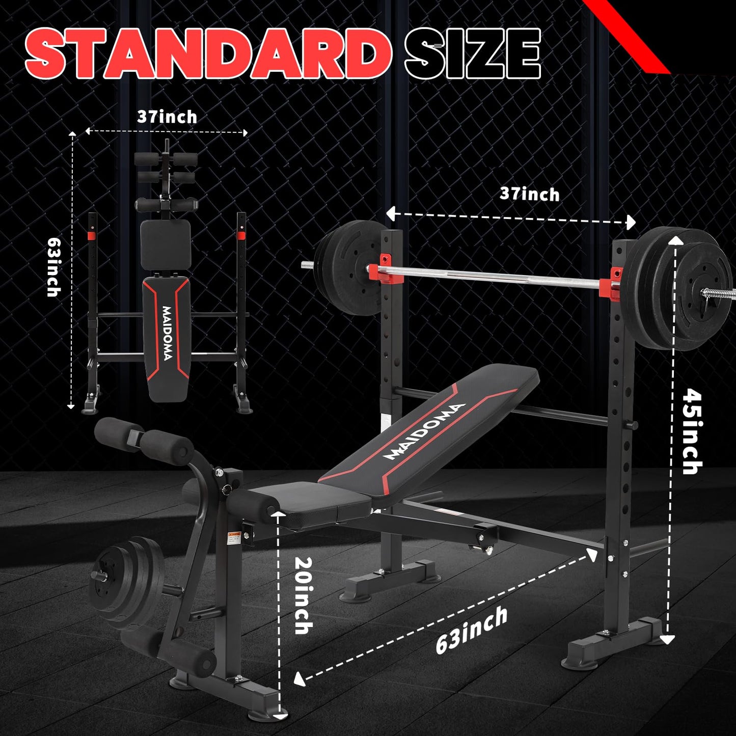 Standard Weight Bench Set with Leg Extension and Leg Curl, Adjustable Bench Press Set with Squat Rack, Foldable Flat Incline Decline Workout Bench for Home Gym Full Body(US Stock)