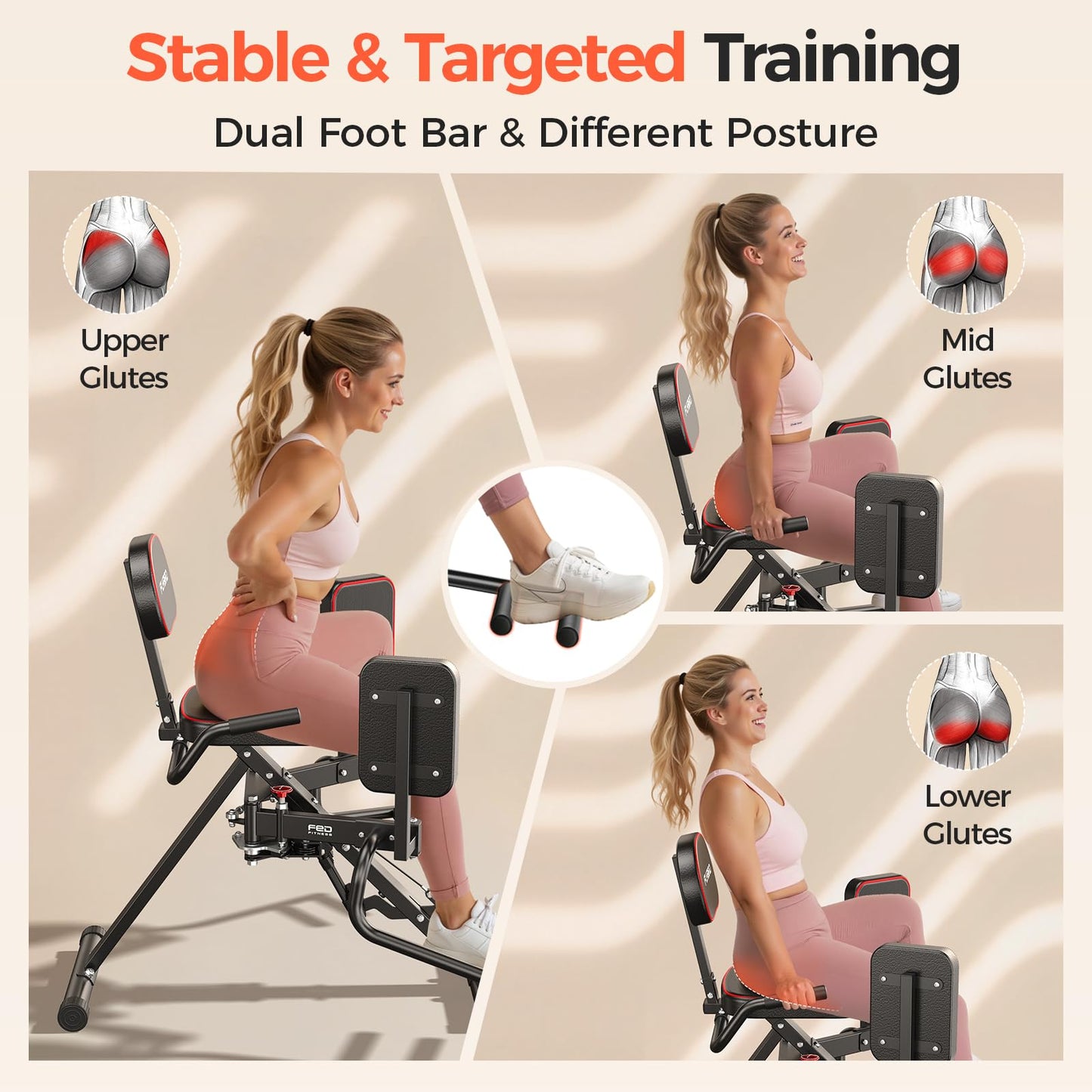 FED Fitness HA1 2-in-1 Hip Abductor and Adductor, Glute & Inner Thigh Workout Equipment for Home Gym, Leg Workout and Booty Builder with 6 Adjustable Resistance Bands and Dual Foot Bar