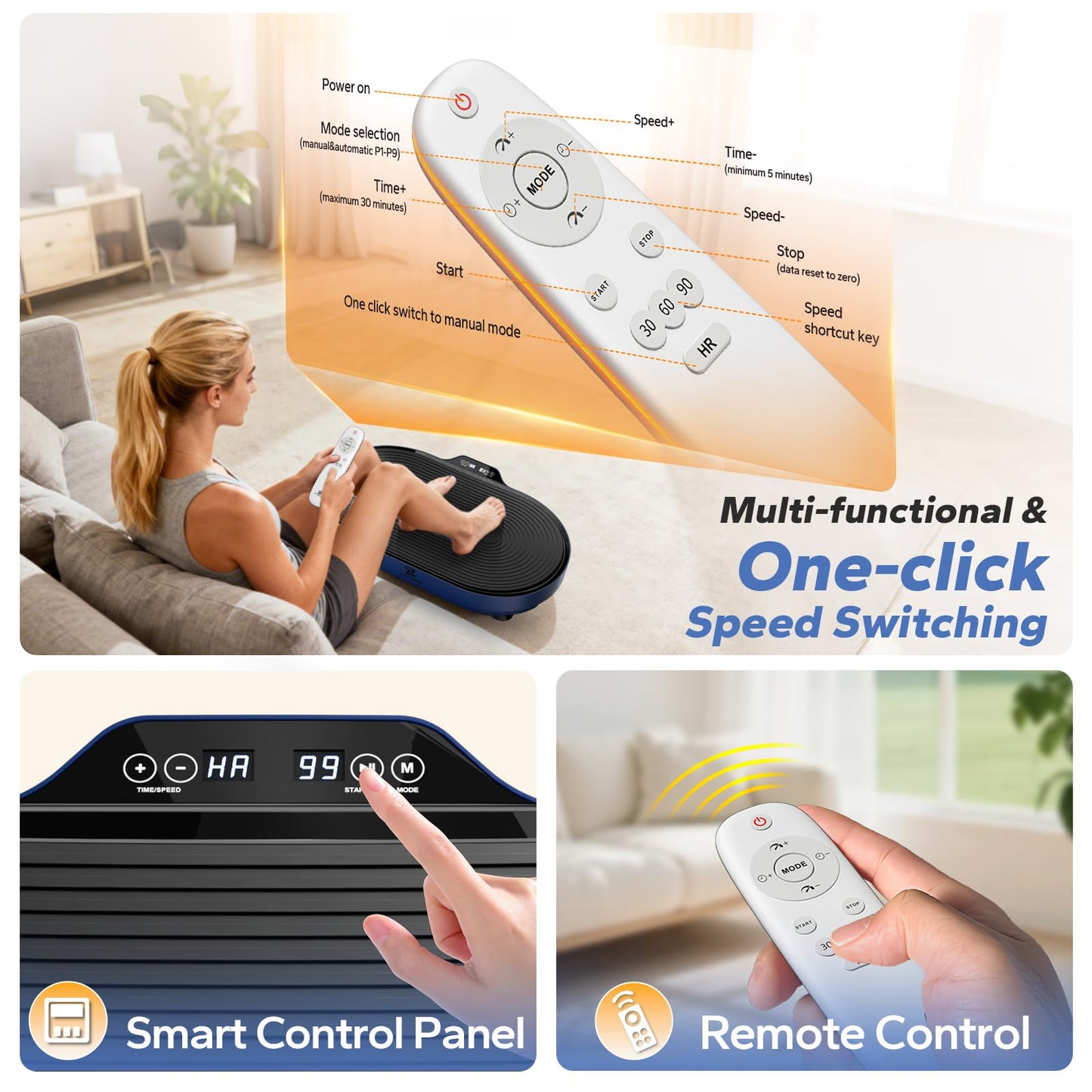 Vibration Plate Exercise Machine, Vibration Plate for Lymphatic Drainage Vibrating Plate with Loop Bands, Whole Body Vibration Plates for Weight Loss Enlarged Panel 99 Speeds 660 LBS Workout