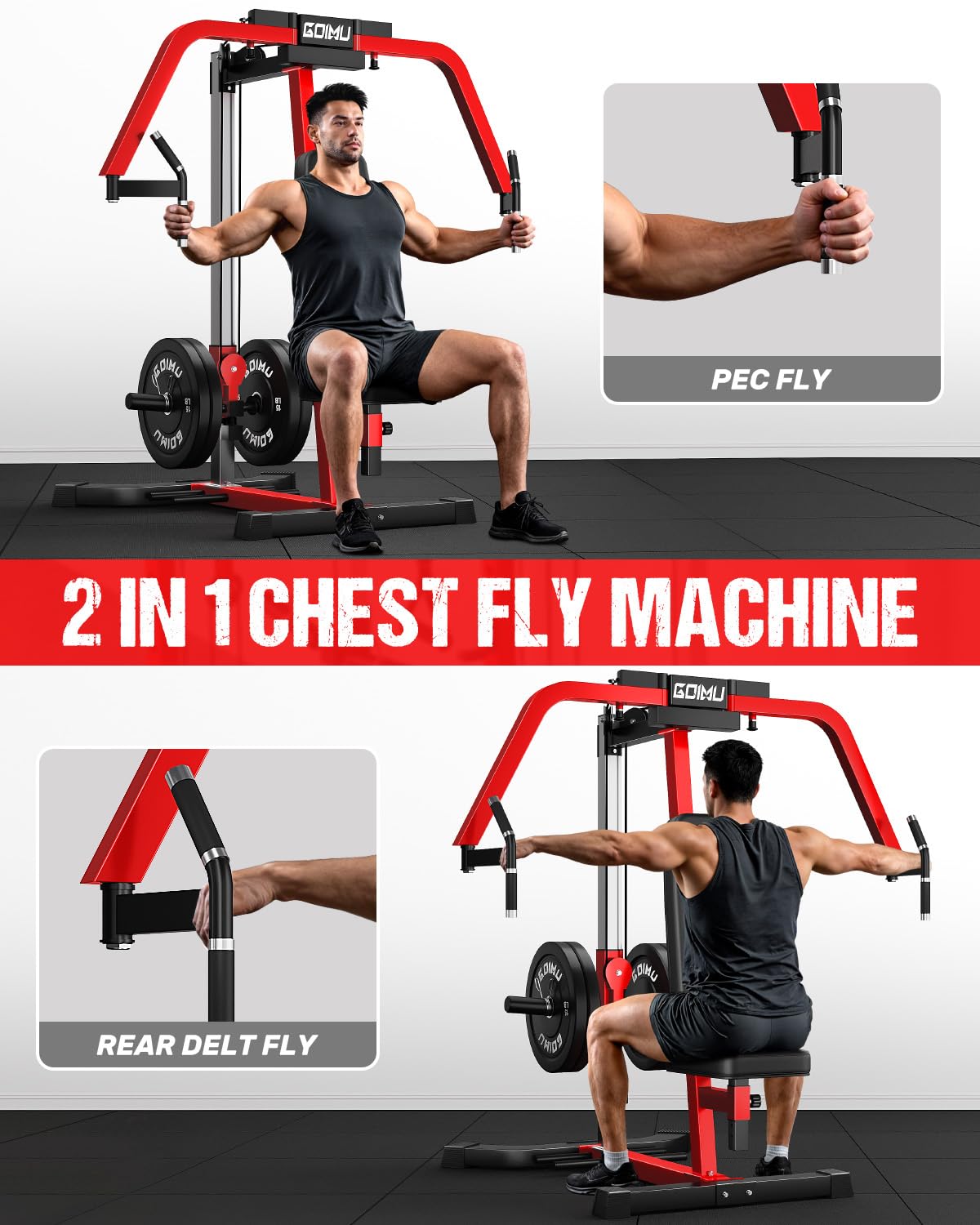 GOIMU Chest Fly Machine, CF01 PEC Fly and Reverse Delt Machine, Adjustable Upper Body Workout Equipment for Pectoral and Rear Deltoid, Chest Machine with Band Pegs for Home Gym