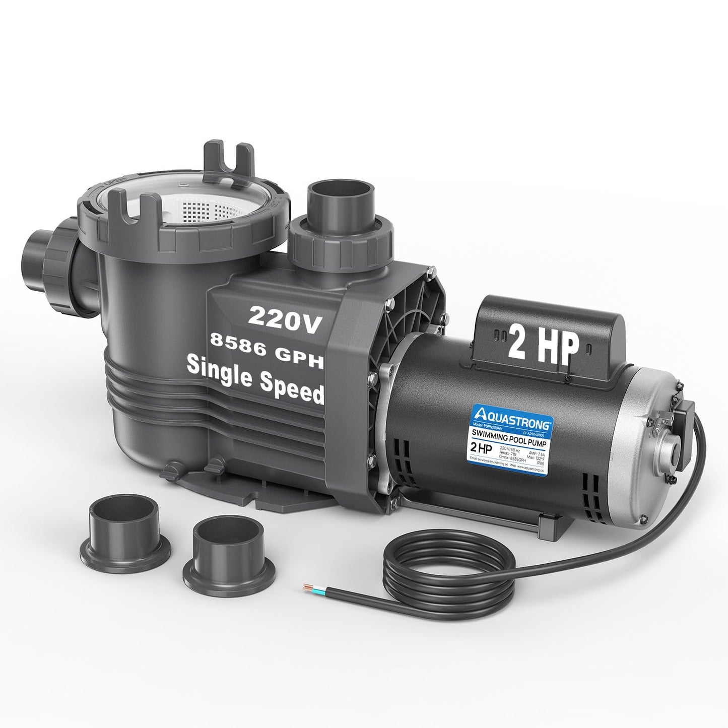AQUASTRONG In/Above Ground Pool Pump Pure Copper Motor Energy Efficient High Flow Powerful Self Primming Swimming Pool Pumps with Filter Basket, Black