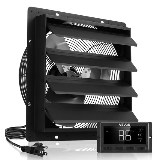 VEVOR 16 inch Exhaust Fan, Wall Mounted Attic Fan with Variable Speed, Temperature & Humidity Controller, 3000 CFM, Automatic Shutter