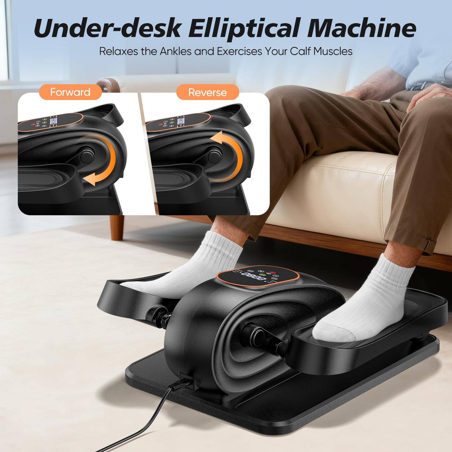 Under Desk Elliptical Machine for Senior, Quiet Motorized Leg Exerciser with Smart Remote, Pedal Exerciser with 15 Adjustable Speeds for Auto/Manual Modes, LCD Monitor, Easy to Use for Home Office