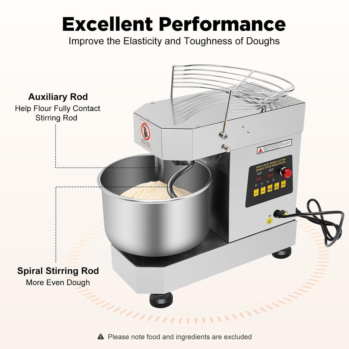 Dough Kneading Machine, 750w 110v Commercial Food Mixer Stirring Jams Dough Blender Dual Rotating Dough Kneading Machine with Large Bucke for Kneading Dough Mixing Salads Stirring Jams