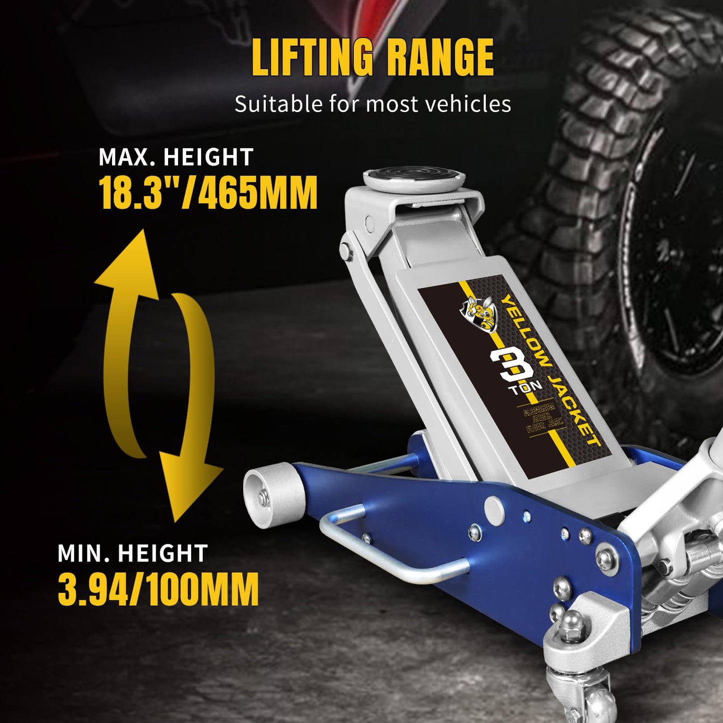YELLOW JACKET Floor Jack 3 Ton Hydraulic Low Profile Aluminum and Steel Racing Car Jack with Fast Lifting Dual Pump for SUV,Truck, MVP,6600 lbs Capacity