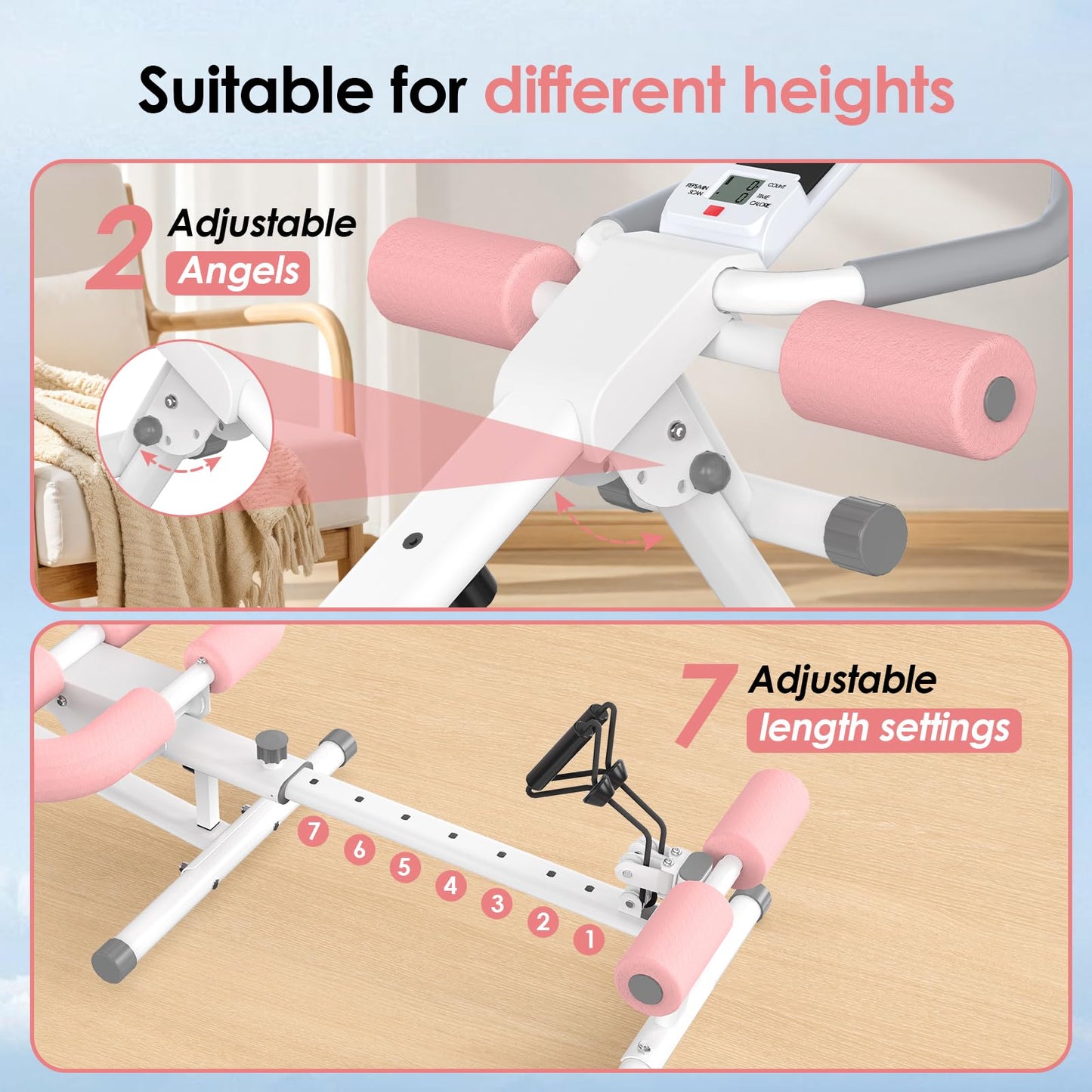 Multi Functional Adjustable Ab Trainer, Ab Machine for Stomach Workout, 5-in-1 Exercise Equipment: Rowing Machine, Leg Press Machine, Ab Glider Machine,Roman Chair,Resistance Bands with Handles