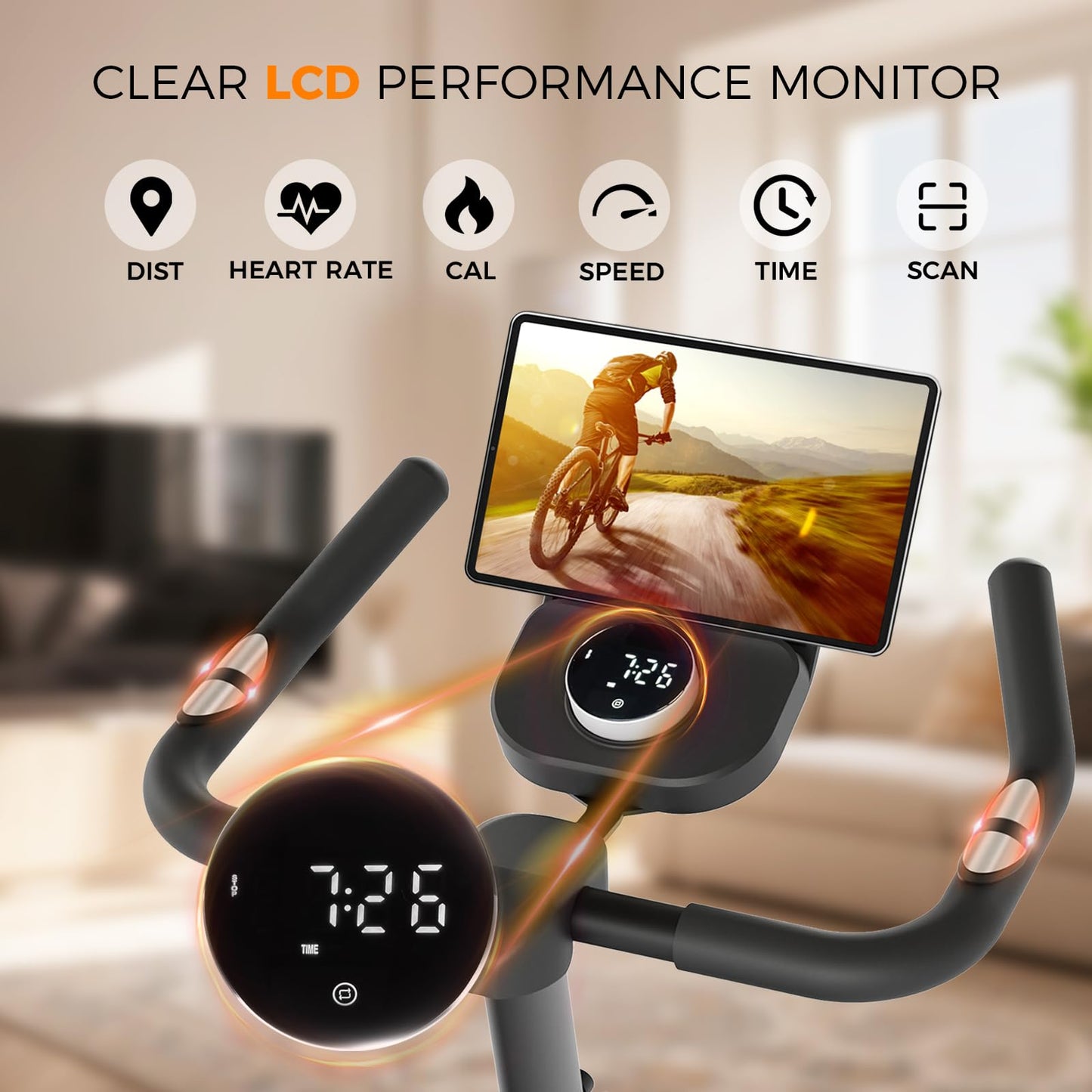 BSJ BESTGYM Exercise Bike, Brake Pad Stationary Bike with App, Low Noise Indoor Cycling Bike with 330lbs Weight Capacity, Adjustable Seat, Tablet Holder, Water Bottle Holder for Home Fitness and Weight Loss (Friction-Black)
