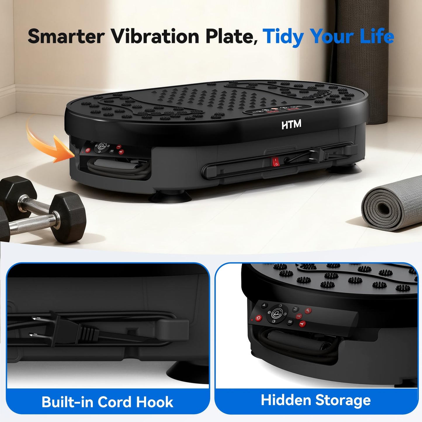 HTM Vibration Plate Exercise Machine, 9 Modes & 120 Speeds, Body Shake Plate with Resistance Bands Slot & Remote Control, 300 Lbs Capacity Shake Board for Weight Loss Fat Burner Home Fitness Workout