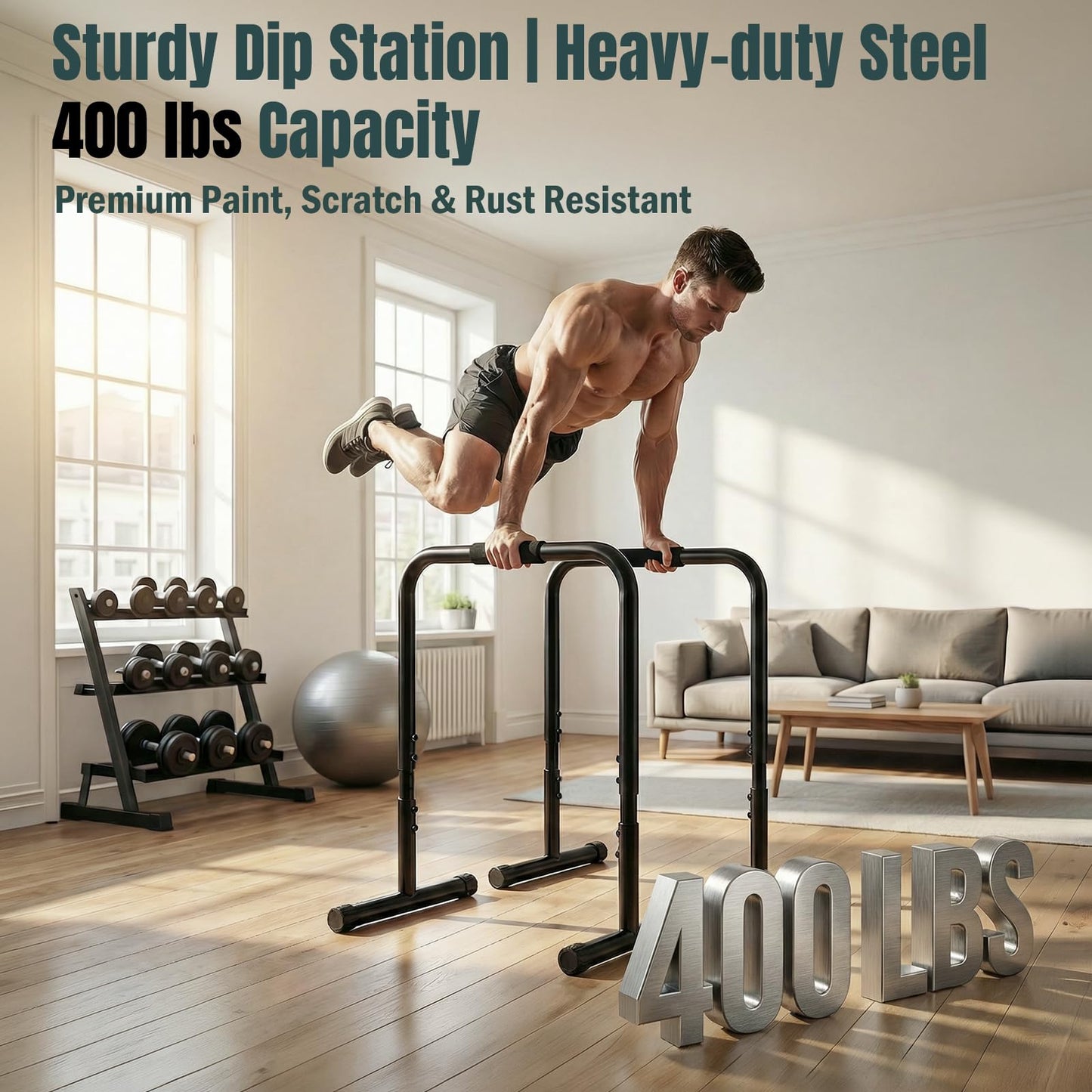 OLIXIS Dip Bar, Adjustable Heavy Duty Dip Bar Station with Soft High-Density Foam Handles, Stabilizer Parallel Parallette Bar Fitness Equipment for Home, Gym, Patio, Office