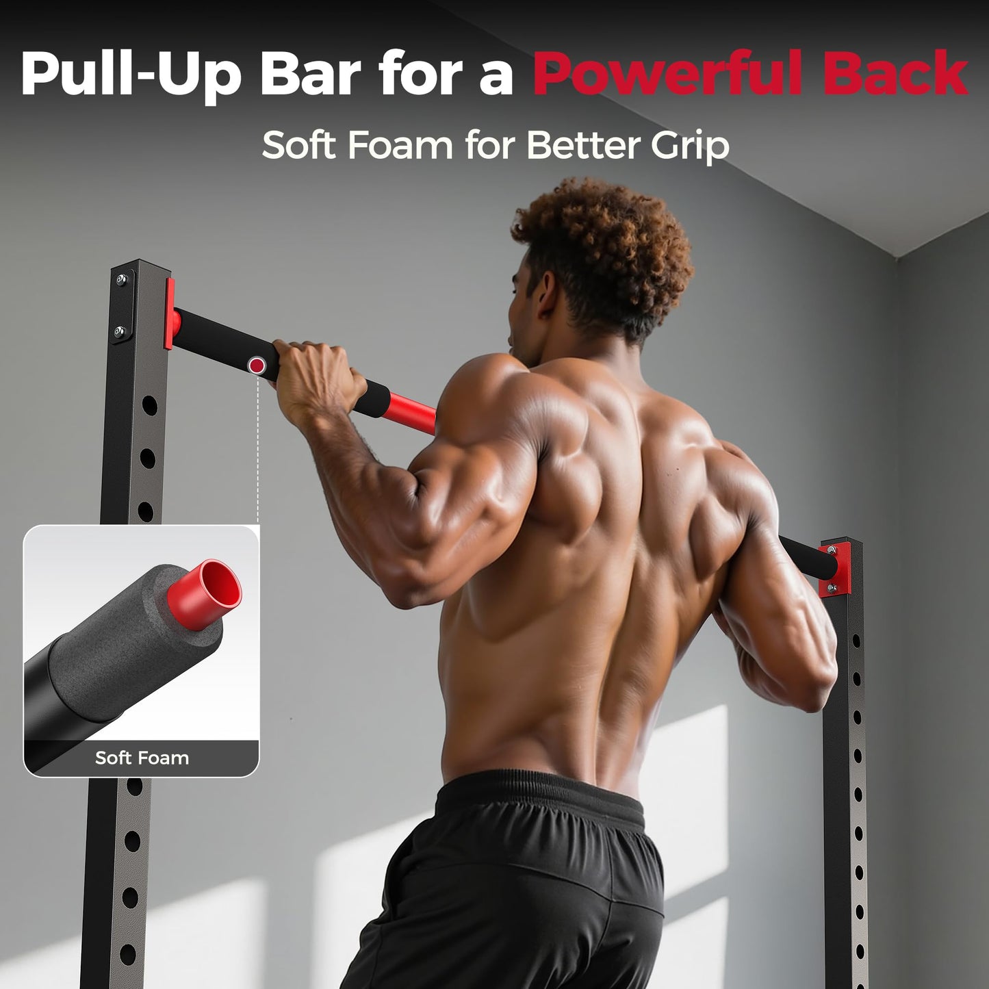 FLYBIRD SR1 Squat Rack with Pull-Up Bar, Multi-Functional Power Rack for Home Gym, 22 Safety Position Height & Adjustable Width for 6/7ft Barbells, Includes Extended J-Hooks & Landmine Attachment