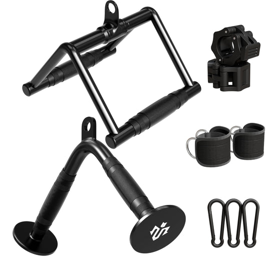 Mikolo Cable Attachments for Gym, Heavy-Duty Cable Machine Attachment Set with LAT Pulldown, V Bar, Double D Handle, Ankle Straps, and Barbell Clamps for Home Gym