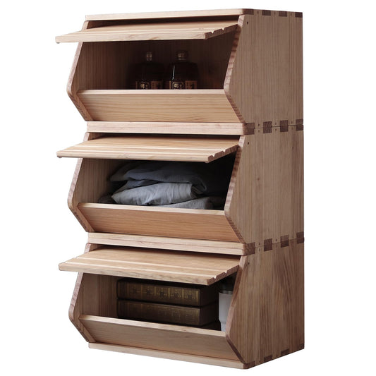 unununu Stackable Solid Wood Storage Chests,Hall Entryway Cabinet,Modular Wooden Multi-use Box,Bins with Lids,Closet Storage Organizers,Drawers,Potato,Onion,Bread,Classify by Items,19.5”W(3 Pack)