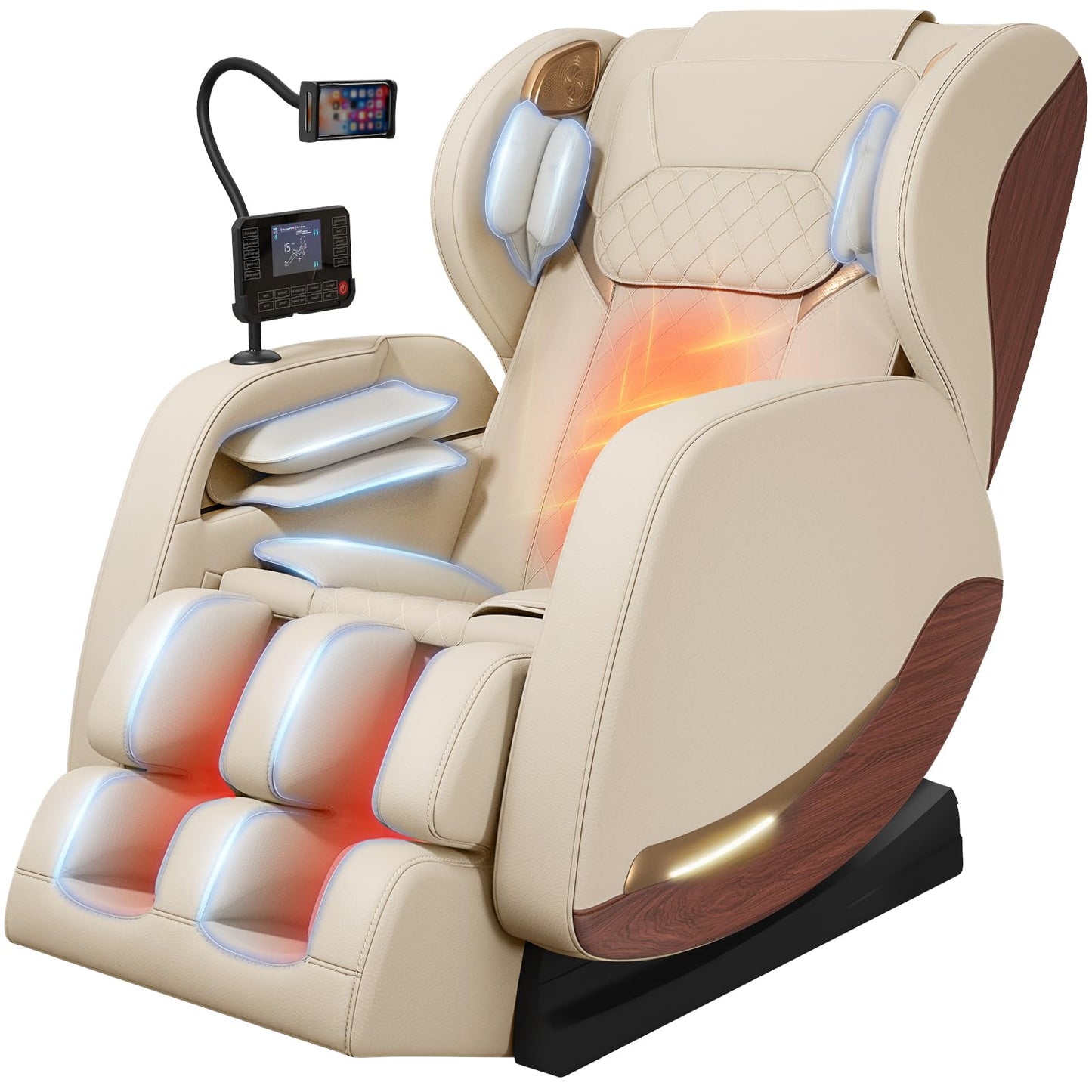 2026 Massage Chair, Massage Chairs Full Body and Recliner with 10 Fixed Points, Zero Gravity, Wood Grain Leather, Foot Massage, Airbags, Lumbar Heating, Bluetooth and Control Screen (Ivory White)