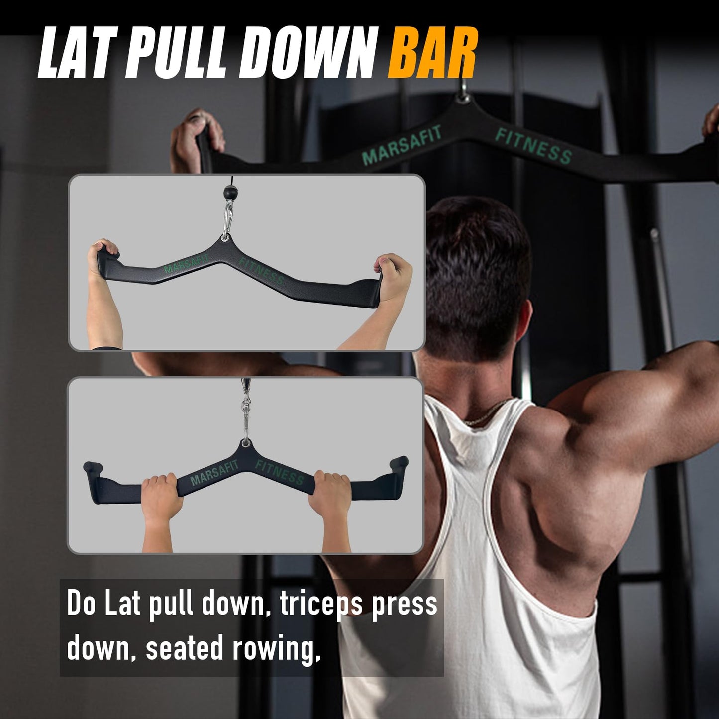 MARSAFIT Home Gym Fitness Rowing T-bar V-bar Pulley Cable Machine Attachment, Bicep Curl Tricep LAT pulldown Bar Back Strength Training Handle Grips LAT Pull Down Bar for Seat Row Workout (5PCS)