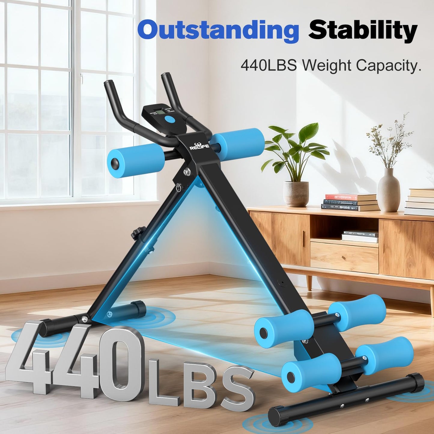 RELIFE REBUILD YOUR LIFE AB Workout Machine Adjustable Ab Trainer Foldable Ab Cruncher Strength Training Equipment for Home Gym Blue 440 LBS Blue