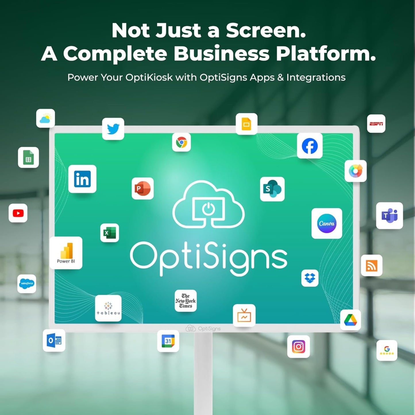 OptiSigns OptiKiosk 32 – Digital Signage Kiosk with 32” Touchscreen, Full HD Display, Preloaded Software for Remote Management, Subscription Required (with Stand & Rechargeable Battery)