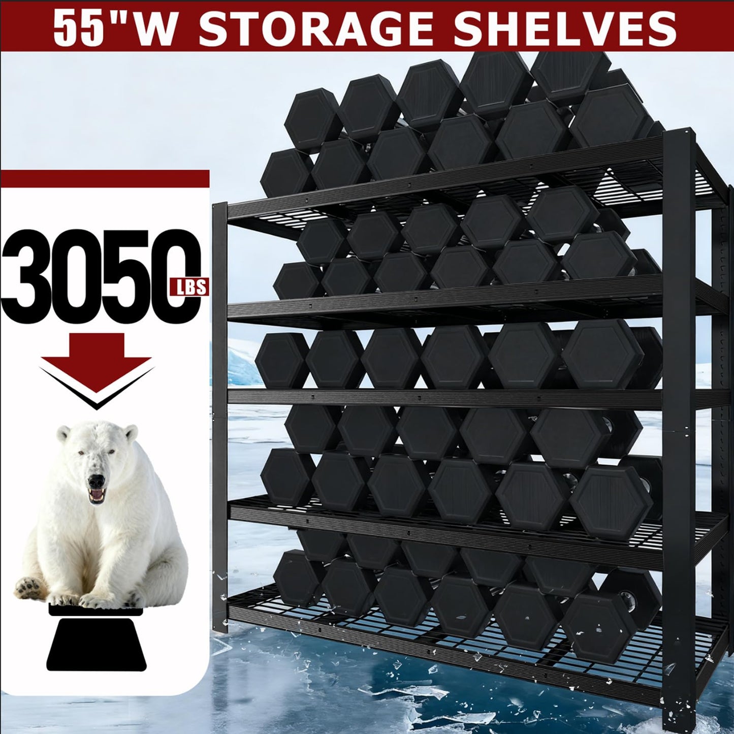 ZEUKMXOO Heavy Duty Garage Shelving,5-Tier Storage Shelves(84" Hx24 Dx55 W),3050LBS Capacity Industrial Shelving Units and Storage,Adjustable Shelving Unit for Garage,Warehouse,Basement