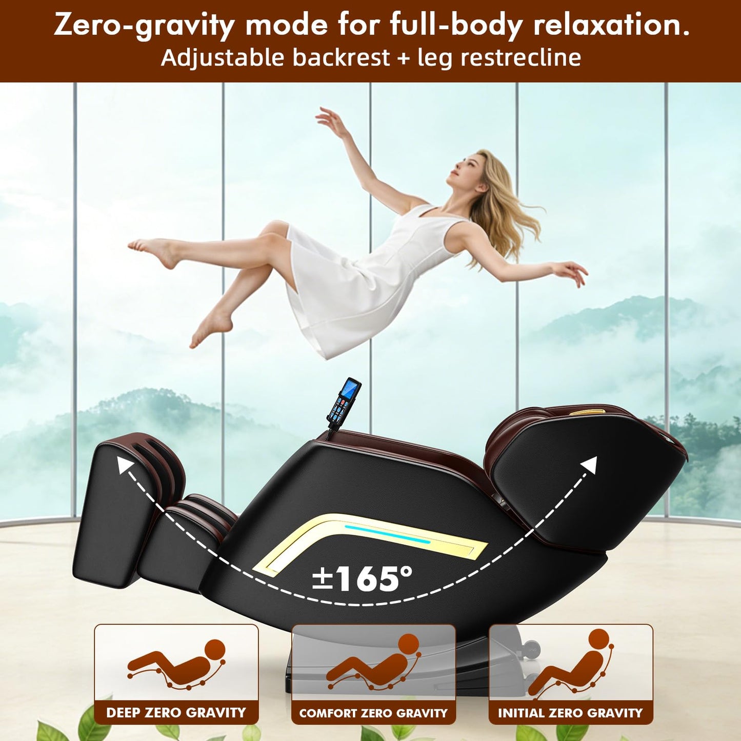 Massage Chair Full Body Zero Gravity Recliner, Shiatsu Massage Chair with 12 Rollers & 6 Airbags, Foot Massage, Extendable Calfrest, Bluetooth Speaker, Auto Modes, Black/Brown