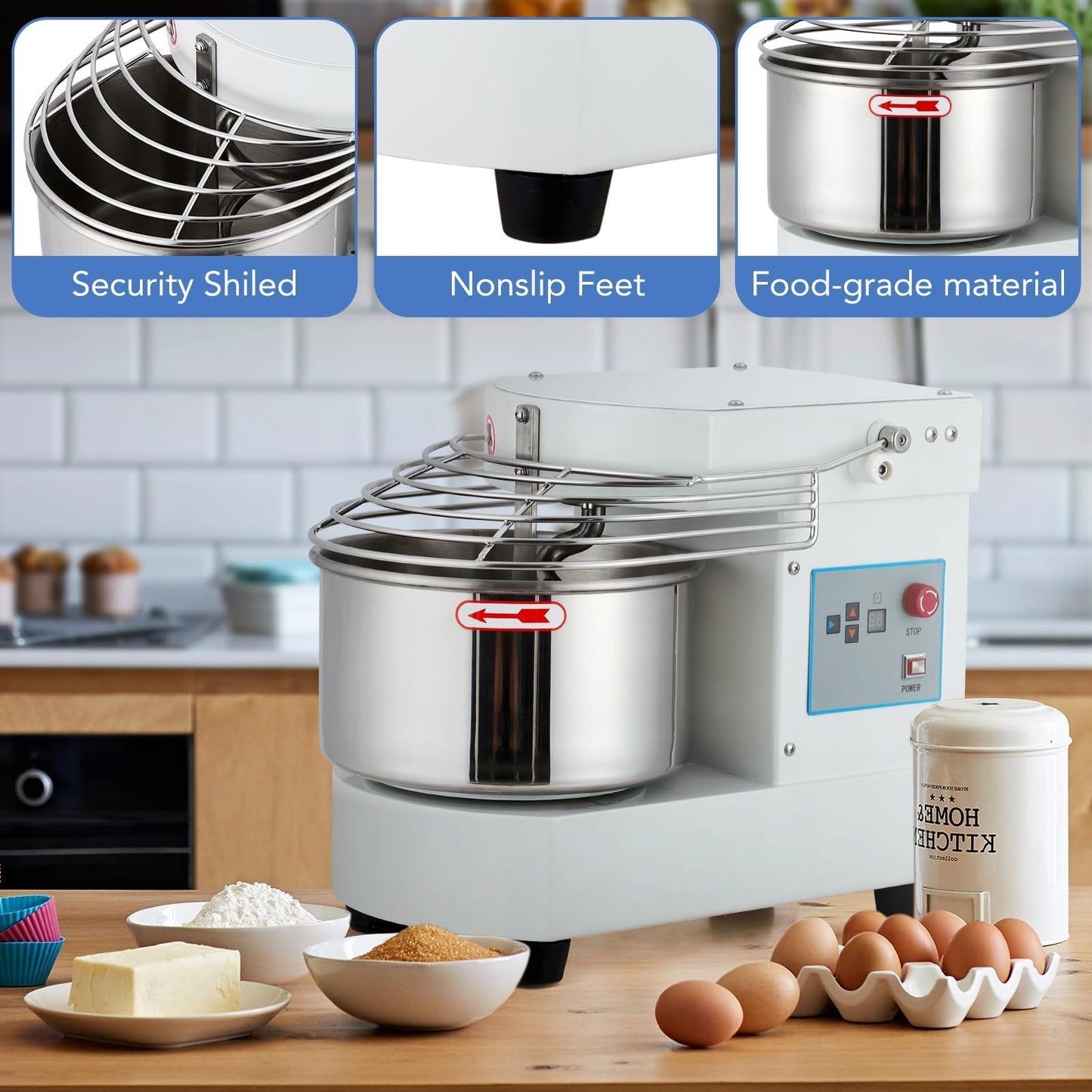 MilleLoom 10.5 Qt Commercial Stand Mixer with Touch Screen Control - 650W Dual Rotating Dough Kneading Machine, Timer & Safety Shield ，Stainless Steel Bowl for Bakery, Restaurant & Home Use ﻿