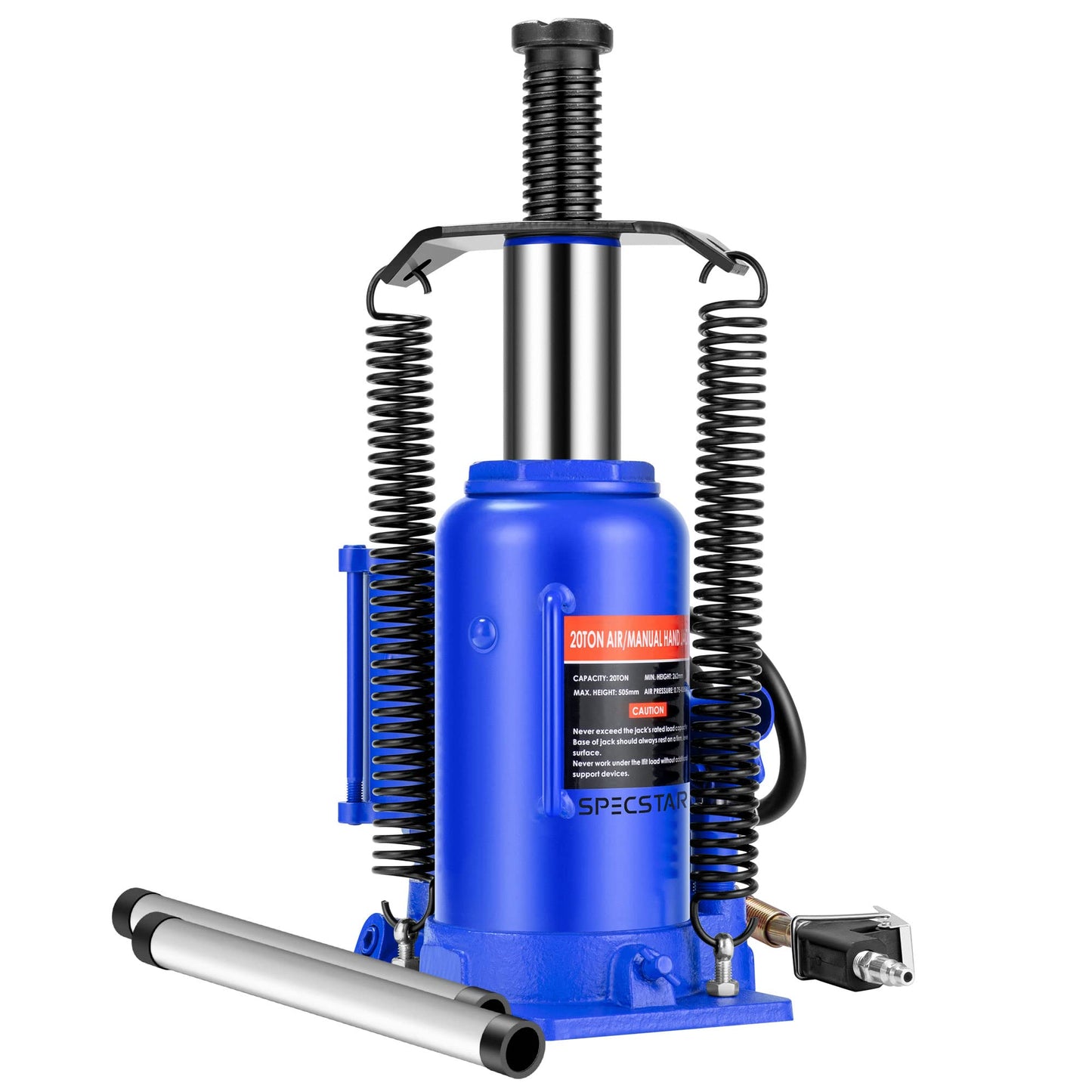 SPECSTAR Pneumatic Air Hydraulic Bottle Jack with Manual Hand Pump 20 Ton Heavy Duty Auto Truck Travel Trailer Repair Lift Blue
