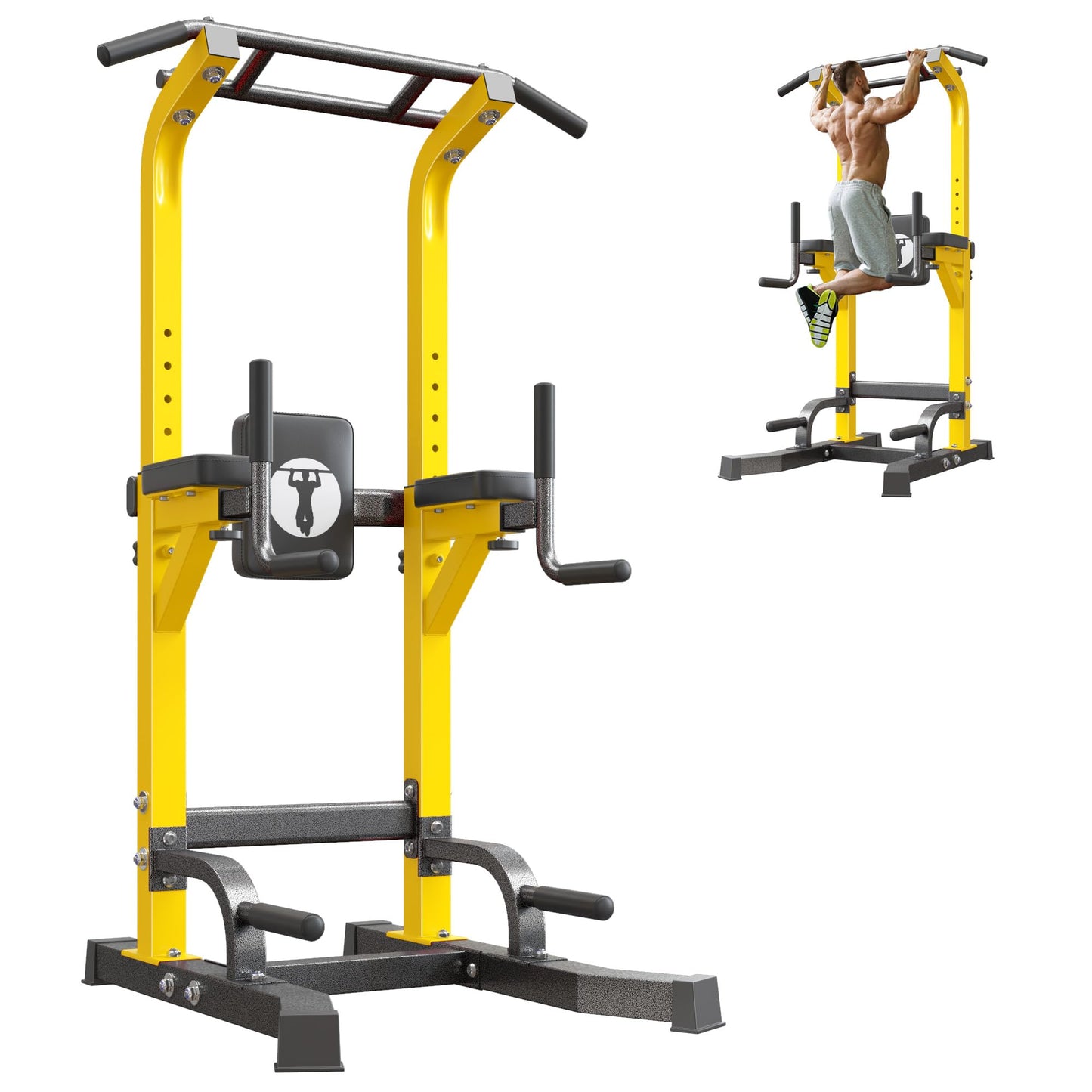 SogesPower Multi-Function Power Tower Pull Up Bar Station Pull Up Dip Station for Home Gym, Adjustable Height Pull Up Bar Stand Dip Bar Strength Training Workout Equipment, Yellow