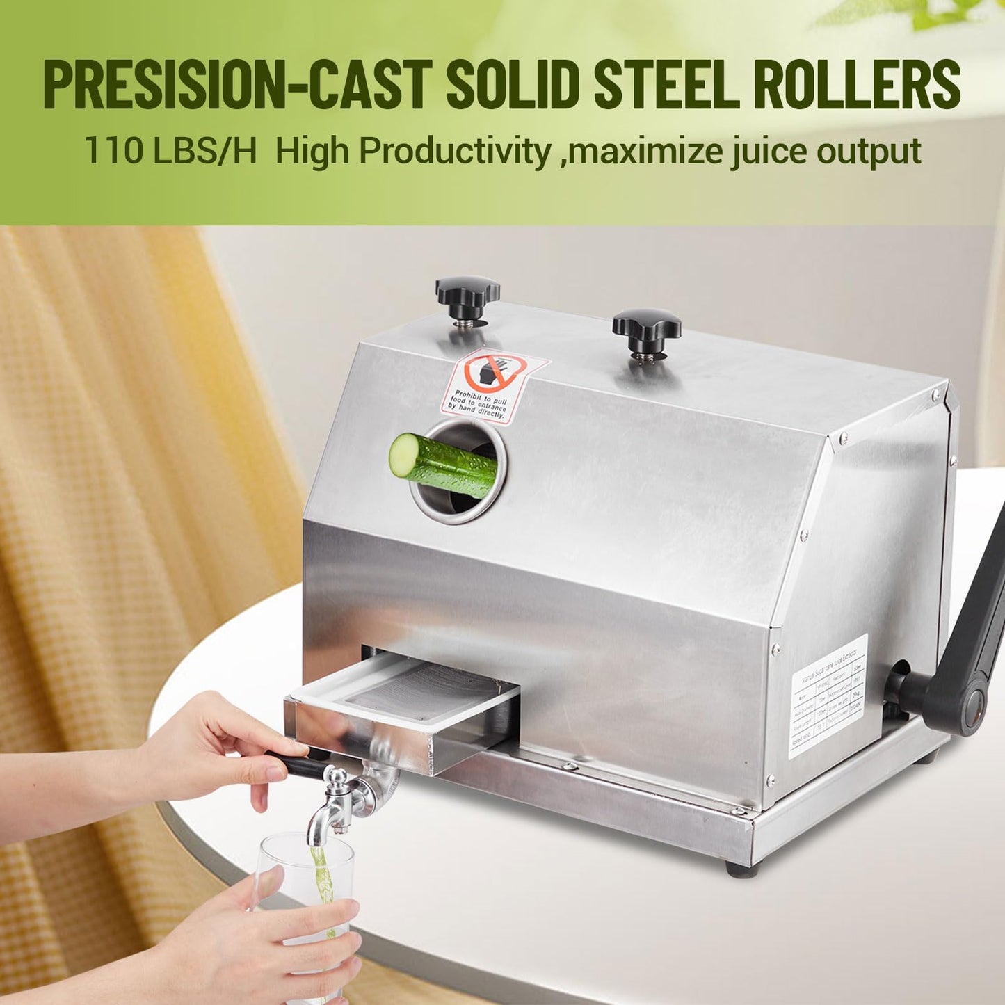Manual Sugar Cane Juicer Machine, Commercial 110LBS/H High Output Sugar Cane Press, Sugarcane Juicer, 3 Stainless Steel Rollers, 2.4Inch Large Feeding Chute,Home&Commercial Extractor Squeezer