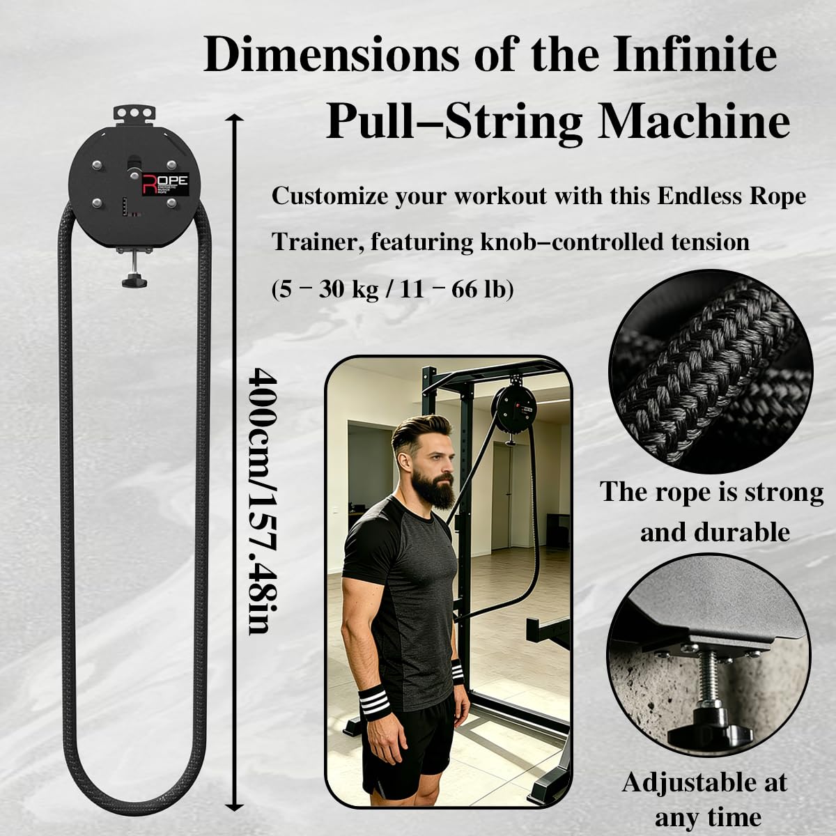 Cococheers Endless Rope Trainer,Cable Pulley System for Home Gym,Pull Down Machine with 14 FT Closed Loop Nylon Rope,Adjustable Resistance 66LB Max Cable Machine for Back,Arms,Grip Strength Training