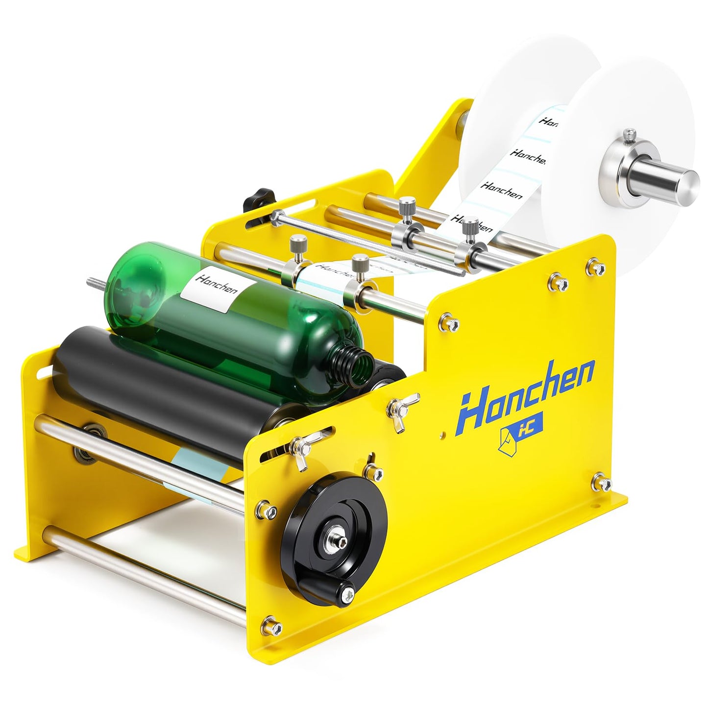 Manual Round Bottle Labeling Machine with High Precision & Speed, Adjustable Bottle Labeler Label Applicator Machine for Round Bottles Cylinders Effortless Labeling