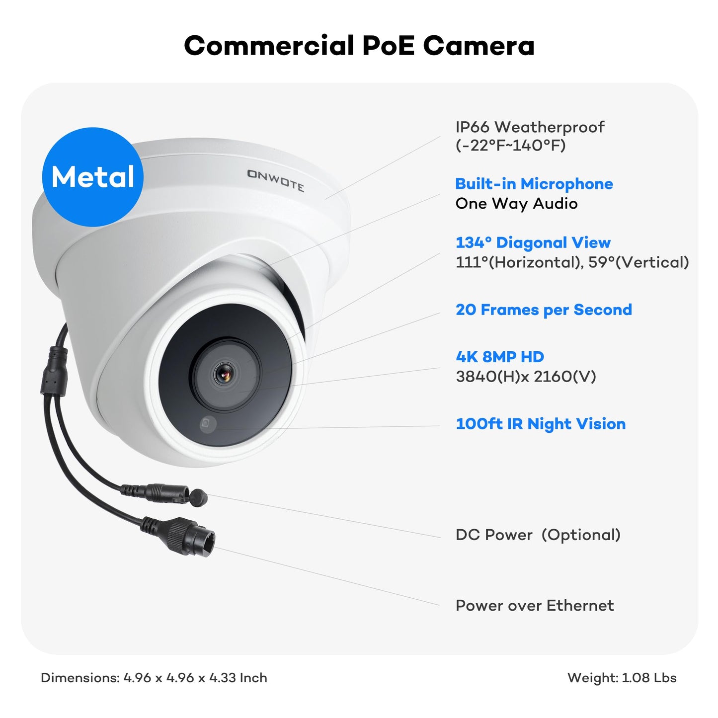 ONWOTE 16 Channel 4K PoE Security Camera System, Face Recognition & AcuSearch, AI Detection, 12MP 16CH Commercial NVR 4TB, 16x 8MP 134° IP Cameras with Audio, Total 1280ft Cables, CCTV for Business