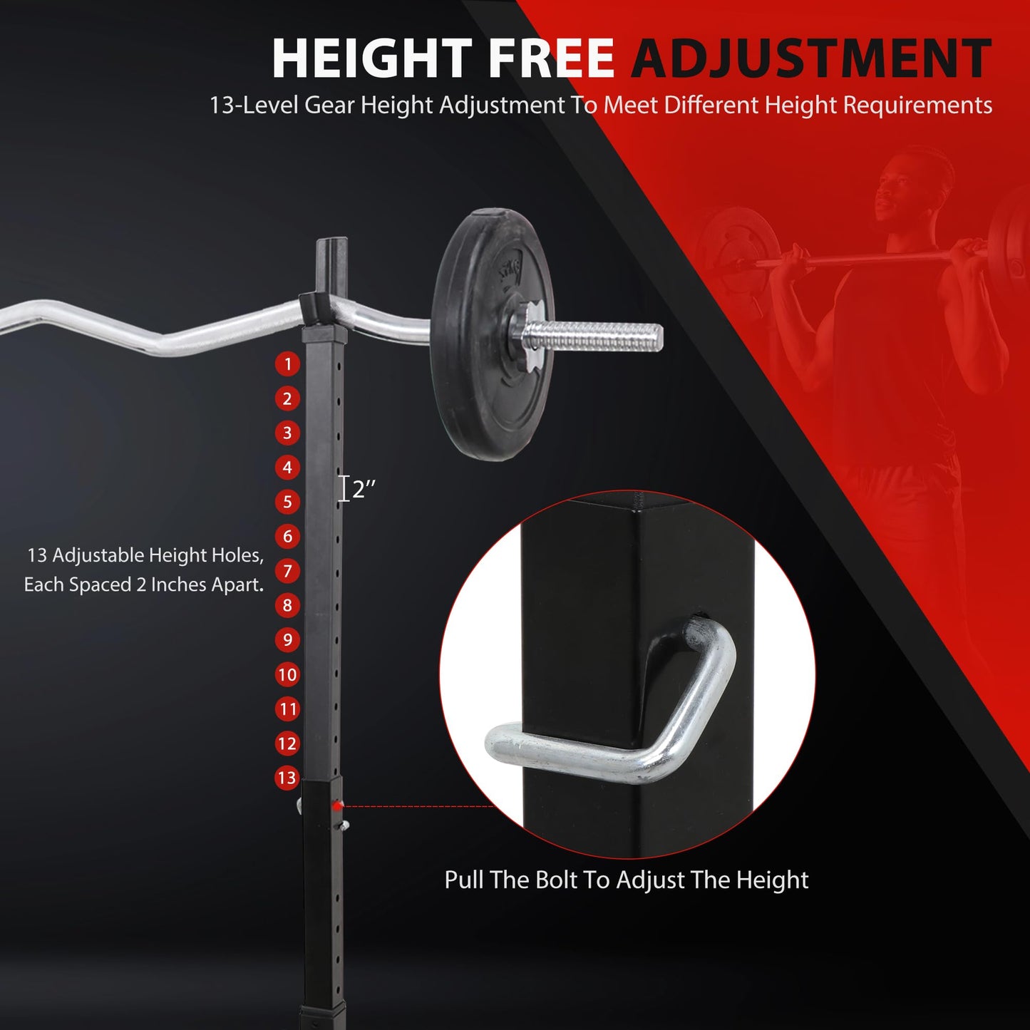 F2C Max Load 550Lbs Pair of Adjustable Squat Rack 41"-66" Sturdy Steel Barbell Rack Free Bench Press Stands GYM/Home Gym Portable Dumbbell Racks Stands