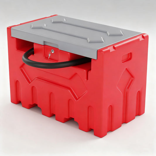 52 Gallon Diesel Transfer Tank with 12V Fuel Pump, Auto Shut-Off Nozzle & 15ft Swivel Hose – Heavy Duty Polyethylene Portable Fuel Tank for Truck, Farm, Construction, RV & Marine Use - Red