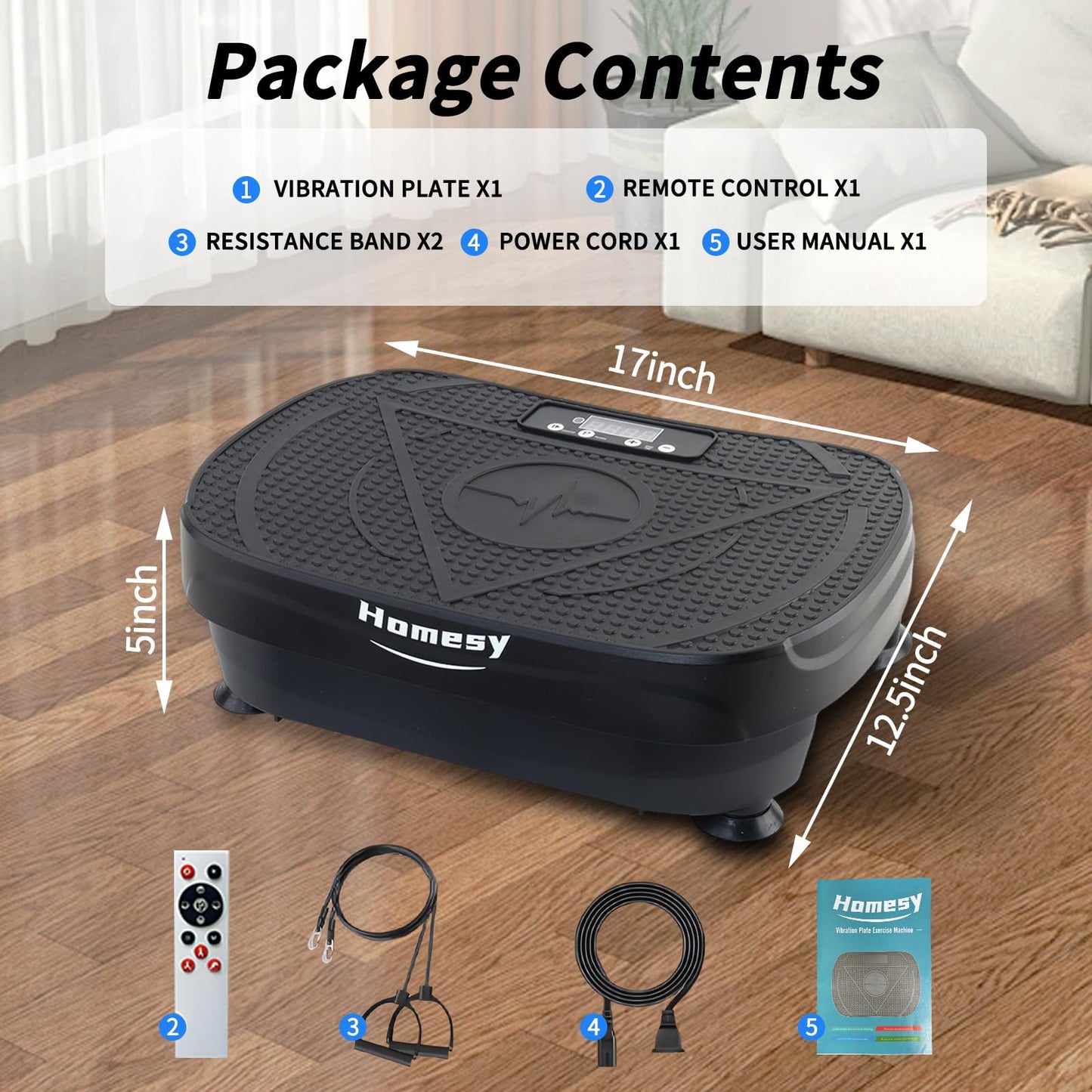 Homesy Vibration Plate Exercise Machine, Vibrating Plate for Lymphatic Drainage, Full Body Shake Platform Board for Home Fitness and Fat Burning, Sport Gym Equipment for Women Men, Black