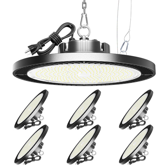 ELEKICO UFO Led High Bay Light 150W 5000K Shop Lights 21000Lm Daylight with Plug, UFO High Bay Lights for Garage Warehouse Workshop Factory Barn Logistics Center 6 Pack