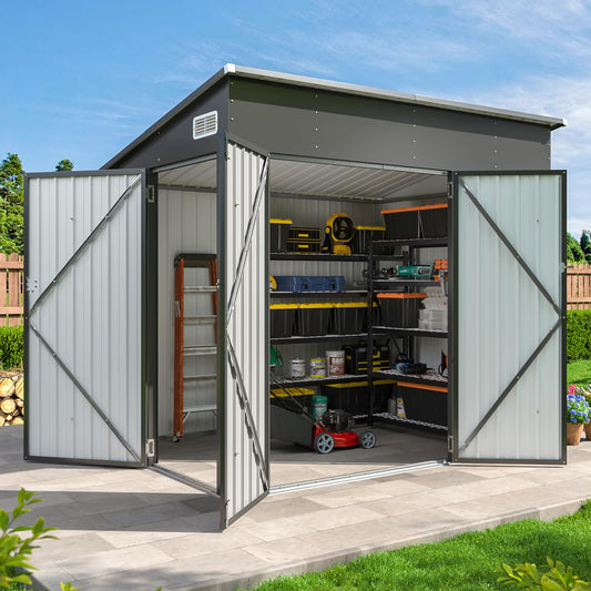 Aoxun 7.5'x4' Triple Door Shed Outdoor Storage Shed with Three Lockable Door Metal Storage Cabinet with Slopping Roof for Tools Bicycles Storage for Garden, Backyards (Black)