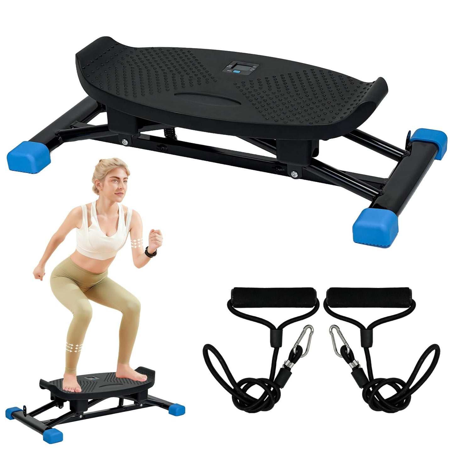 JOBUR Balance Trainer Simulated Ski Machine Resistance-Based Aerobic Treadmill Portable Stepper Carries 300 pounds Silent Full-Body Exercise Machine with LED Display.