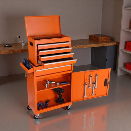 Trygoal Tool Chest, 5-Drawers Rolling Tool Storage Cabinet with Detachable Top, Adjustable Shelf, Lockable Wheels & Locking Mechanism, Multifunctional Tool Cart for Garage Warehouse, Orange