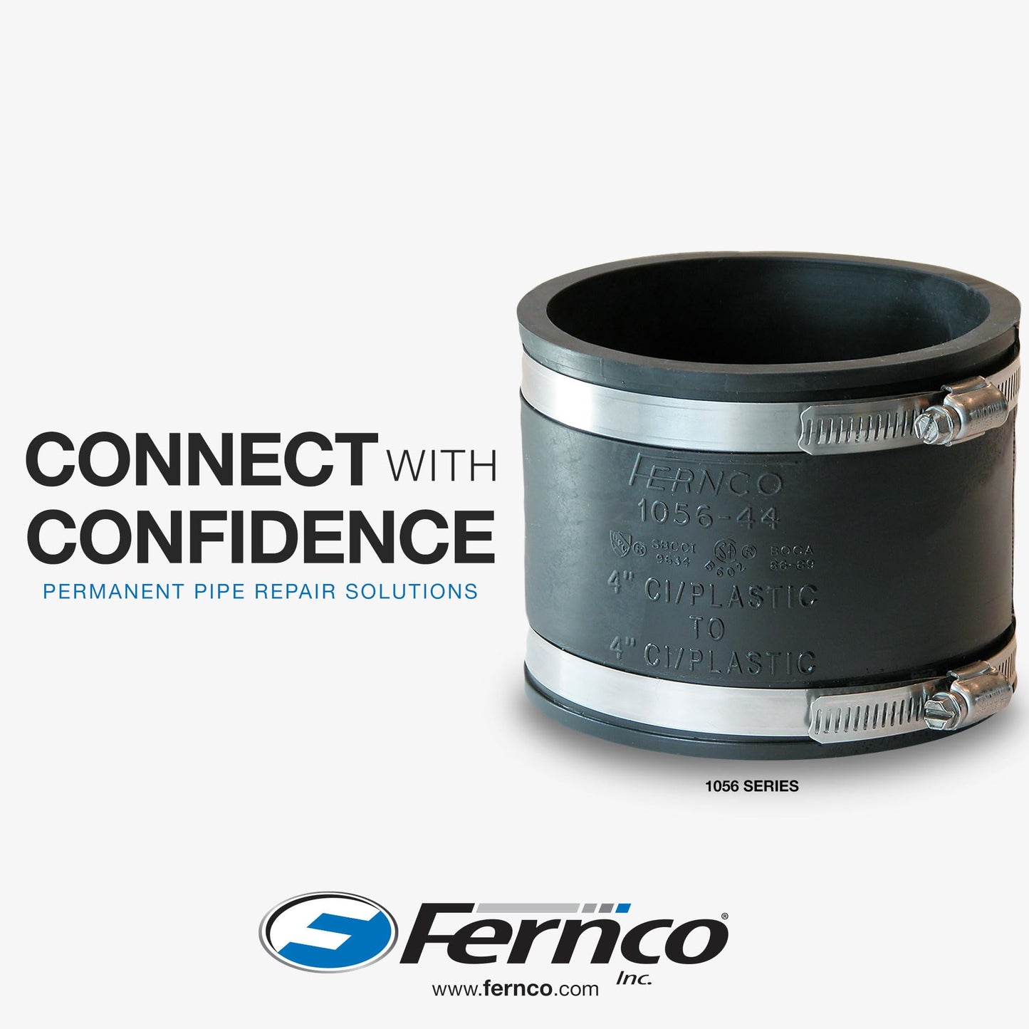 Fernco 1056-64RC Shielded PVC Pipe Coupling for Cast Iron, Plastic or Steel to Cast Iron, Plastic or Steel Plumbing Connections