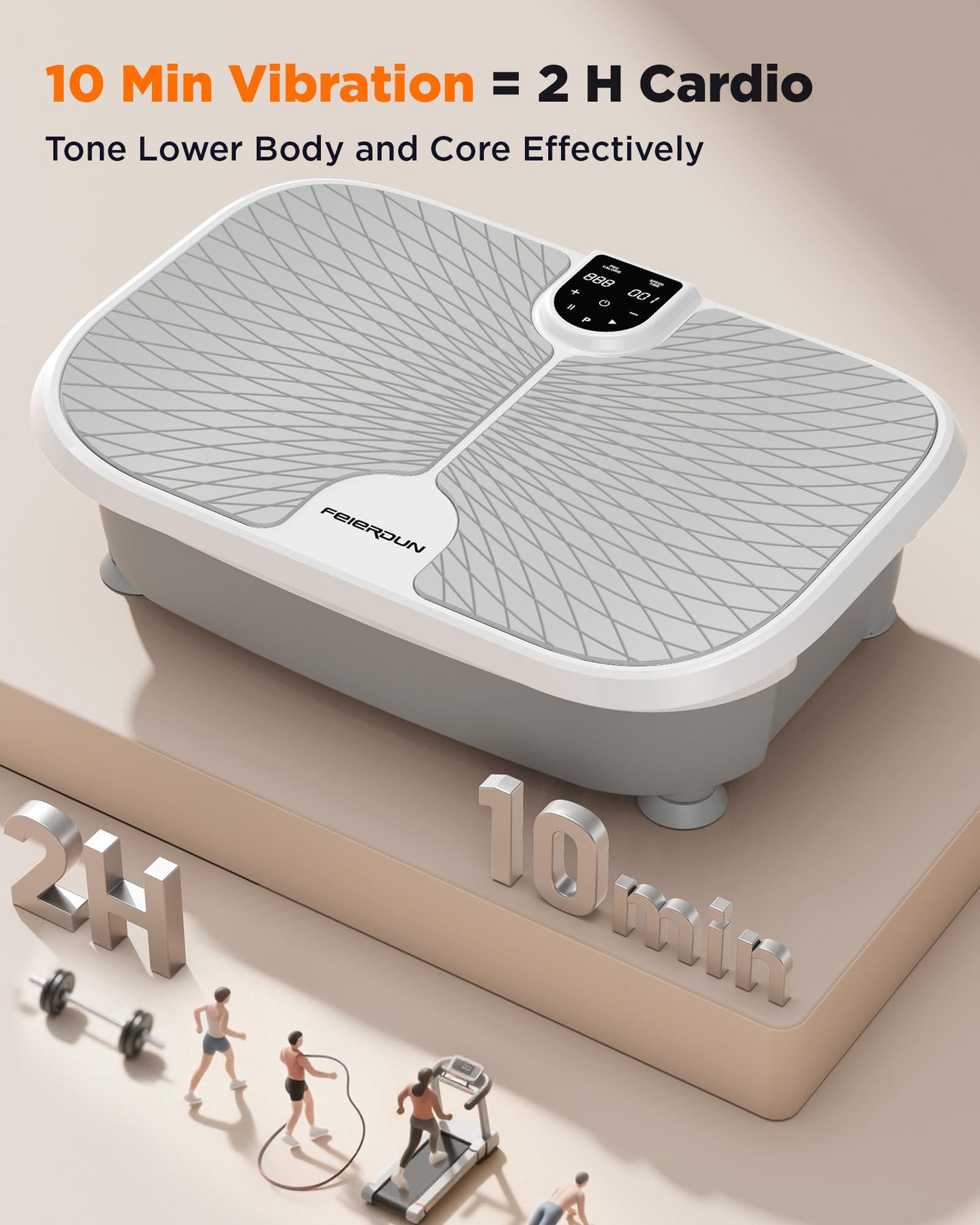 FEIERDUN Vibration Plate Exercise Machine, 400 LBS Capacity Vibration Plate for Lymphatic Drainage, Max Space for Whole-Body Workout & Relaxation at Home-Grey