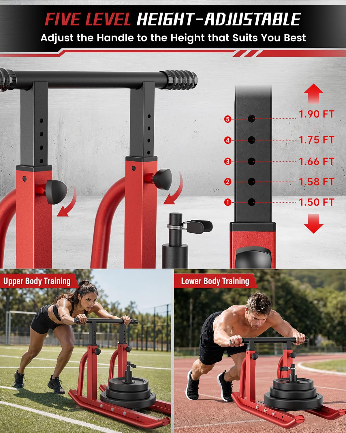 Football Sleds and Chutes, Weight Sled, Workout Fitness Sled for Training- Running Speed, Agility, Soccer, Strength, Adjustable Height Handle, Fits 1" & 2" Weight Plates