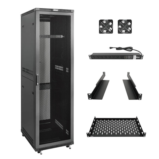 Tecmojo 42U Server Rack Network Cabinet 23.6" D x 23.6" W, Locking Data Cabinet Enclosure for 19" Server, Networking, AV & IT Equipment, Mesh Door, Black