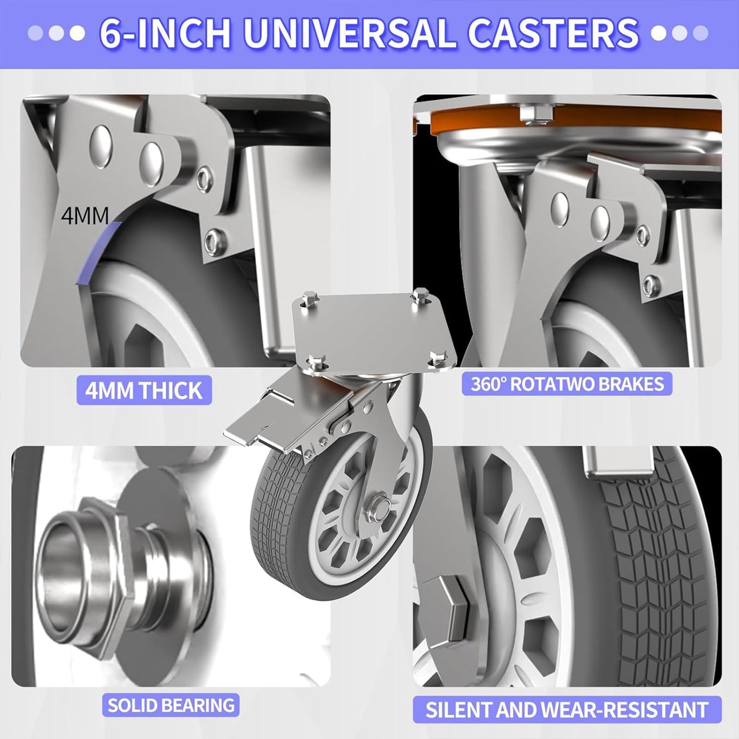 Steel Panel Truck Cart Platform Truck, Heavy Duty Lumber Drywall Dolly, 6" Swivel Brake Casters, 3 Side Handrails, Hold up to 2000lbs (39" x 24")