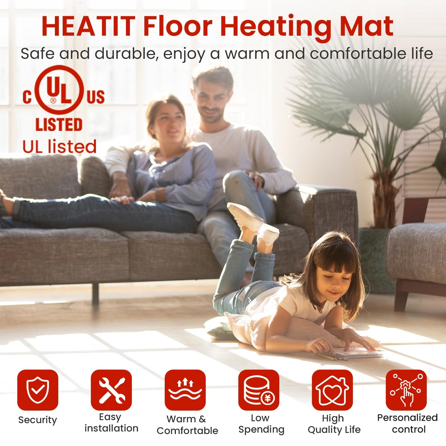 30 sqft HEATIT Warmmat Electric Radiant Self-adhesive Floor Heat Heating System & ET-72 Thermostat & Alarm Monitor