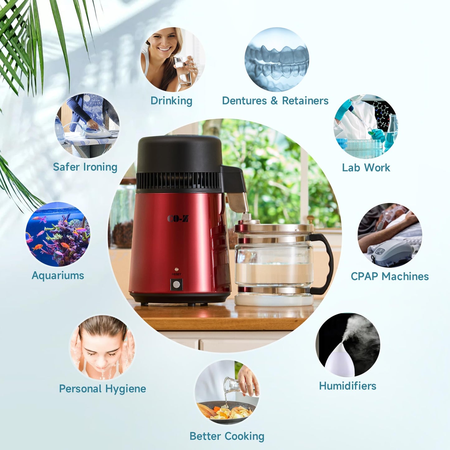 CO-Z Water Distiller, Stainless Steel Distilling Pure Water Machine for Home Countertop Table Desktop, 4L Distilled Water Making Machine, 4 Liter Water Purifier to Make Clean Water for Home