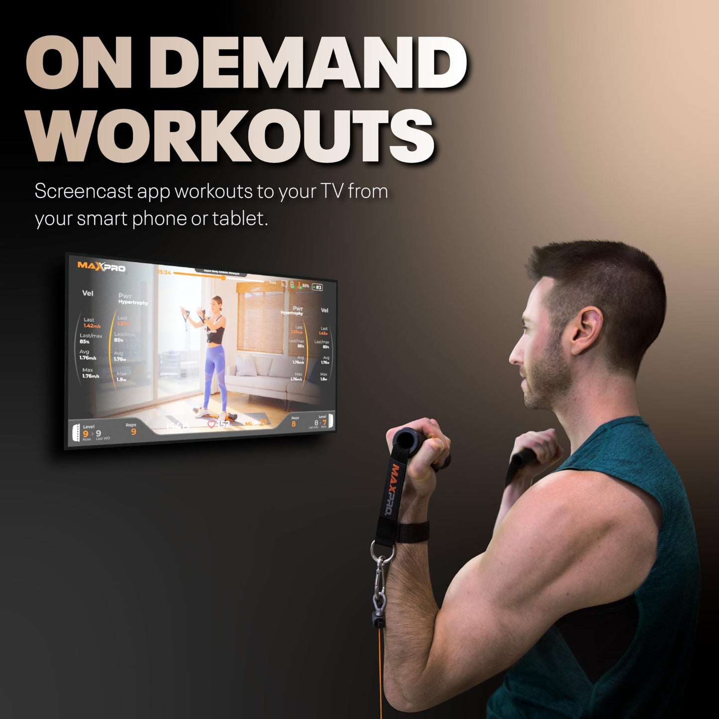 MAXPRO: Portable Smart Cable Gym | As Seen on Shark Tank | All-in-One Machine with Bluetooth and Free APP | Exercise Anywhere - Outdoors, Camping, Travel | 5-300lbs Resistance | Sport Orange