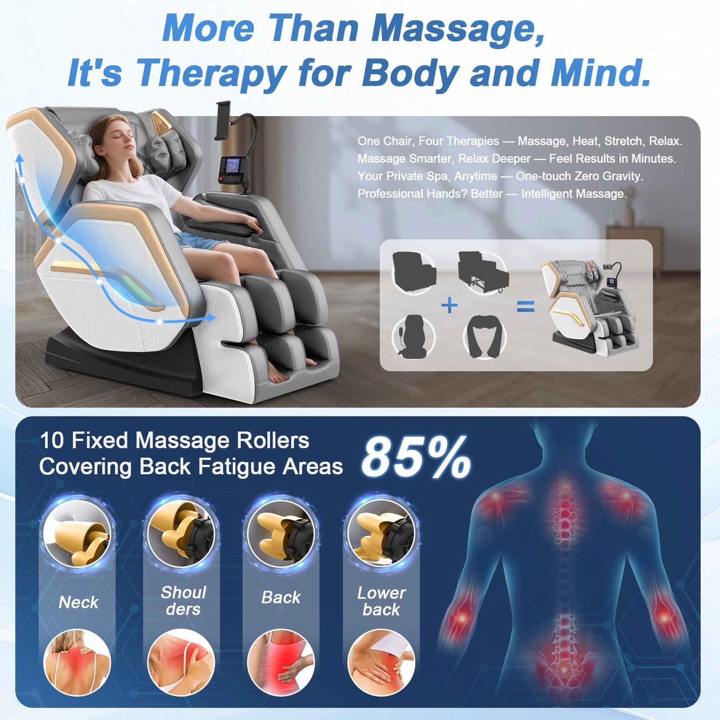 NAGLIFOR Massage Chair Full Body, Zero Gravity Massage Chair 2026 for Back Fatigue with 10 Fixed Rollers, Heating, Airbags, Phone Controller, Bluetooth Speaker, Nightlights for Living Room, Bedroom