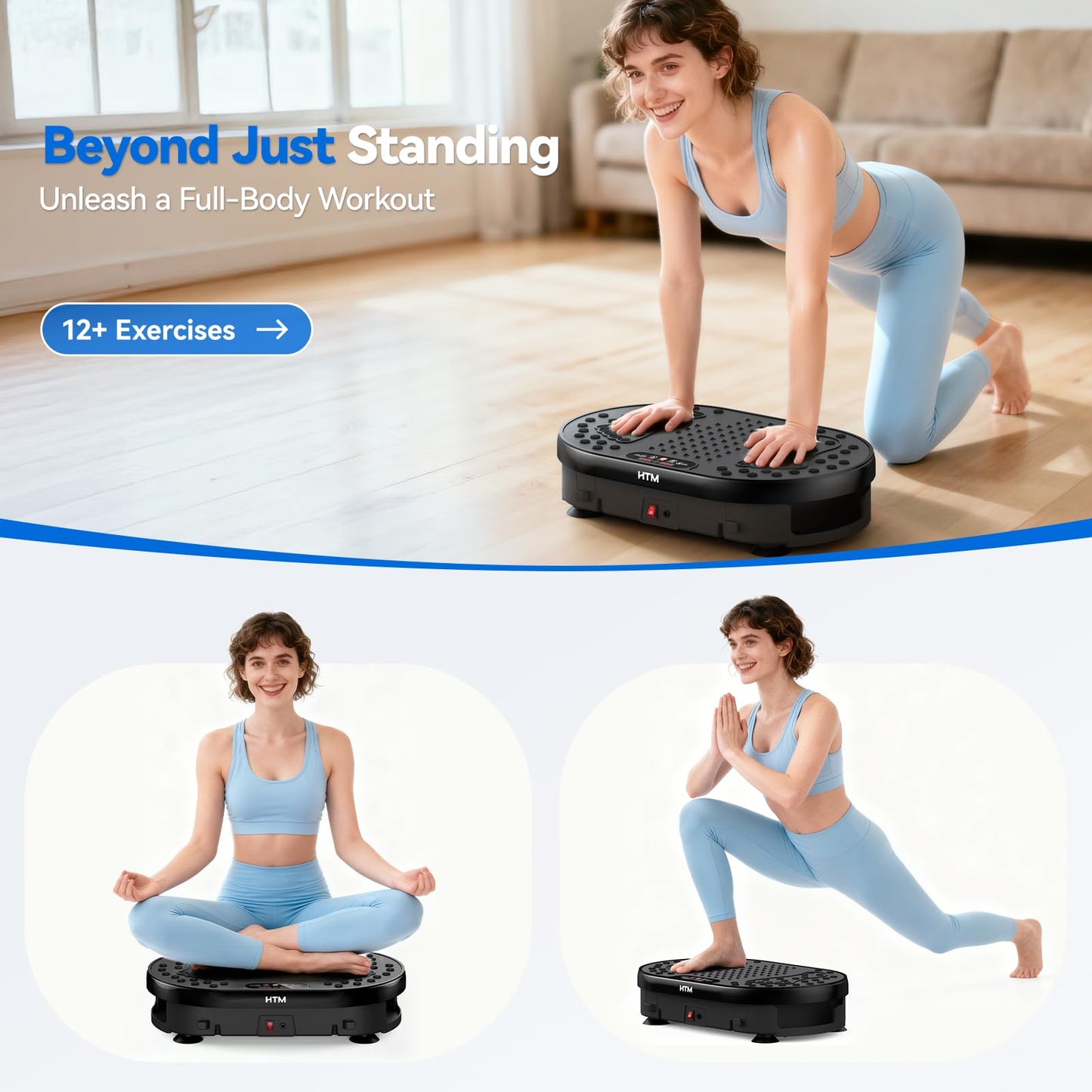 HTM Vibration Plate Exercise Machine, 9 Modes & 120 Speeds, Body Shake Plate with Resistance Bands Slot & Remote Control, 300 Lbs Capacity Shake Board for Weight Loss Fat Burner Home Fitness Workout